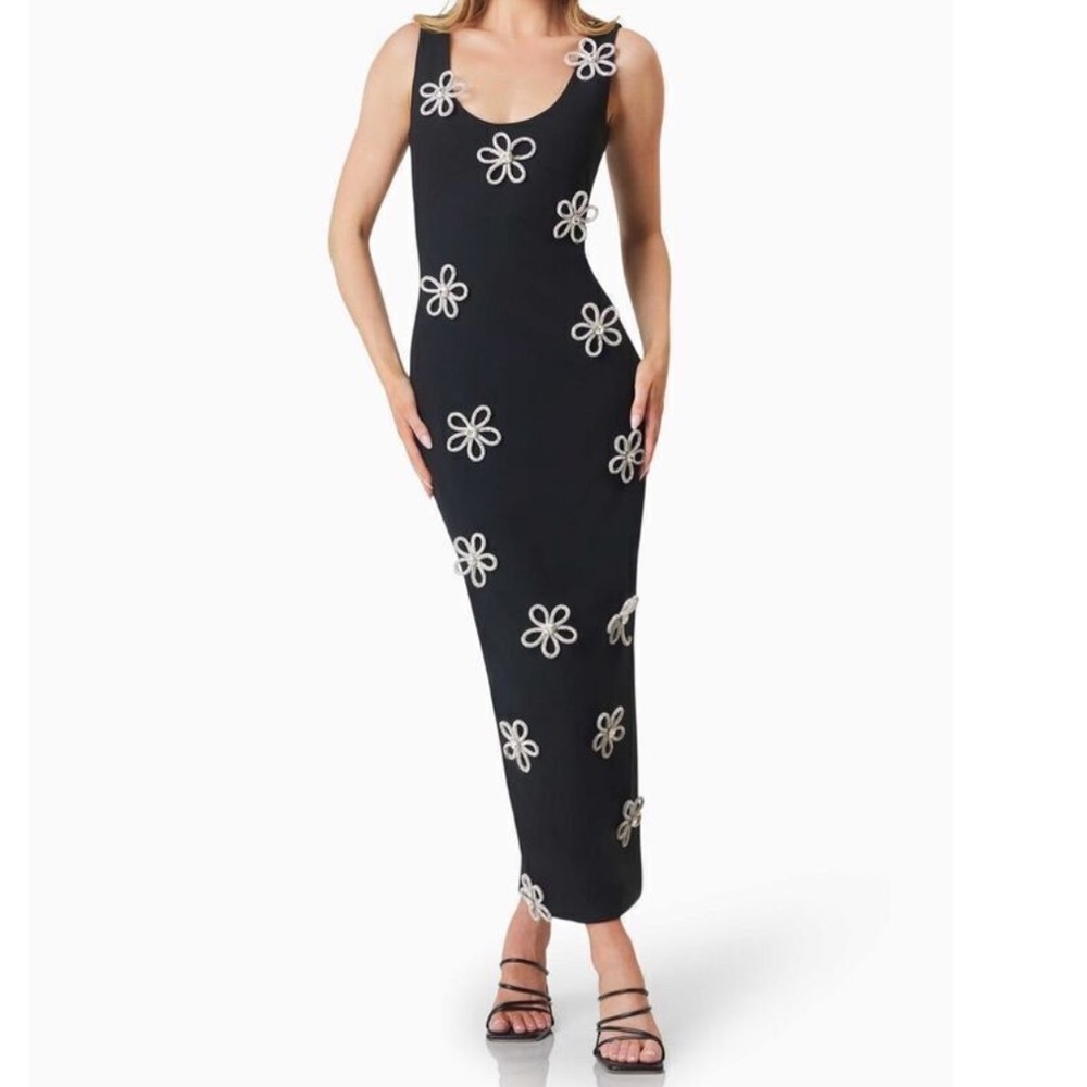 Elliatt Black Dress with sequins Floral Accents
